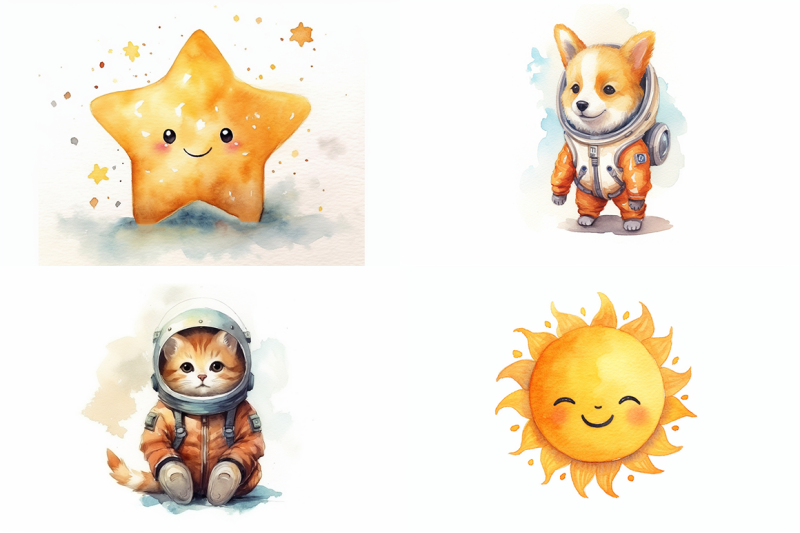 space-animals-watercolor-collection