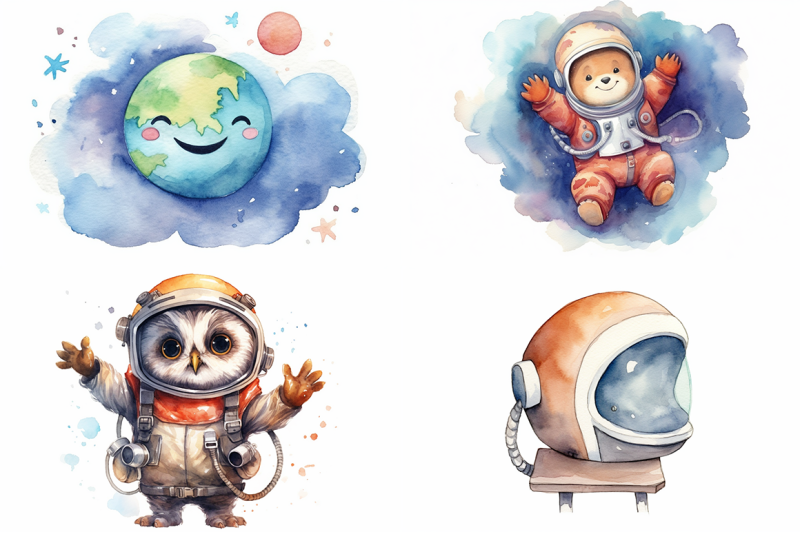 space-animals-watercolor-collection