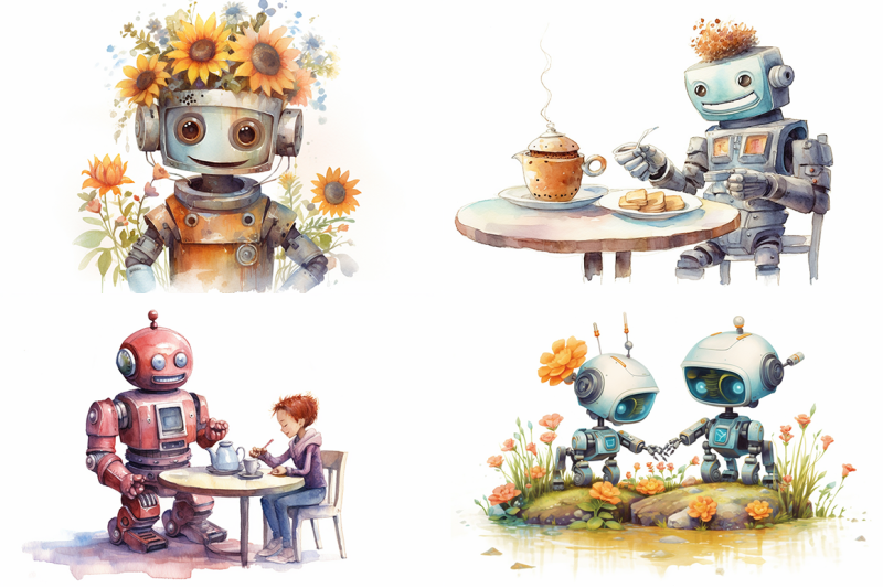 robot-friends-watercolor-collection