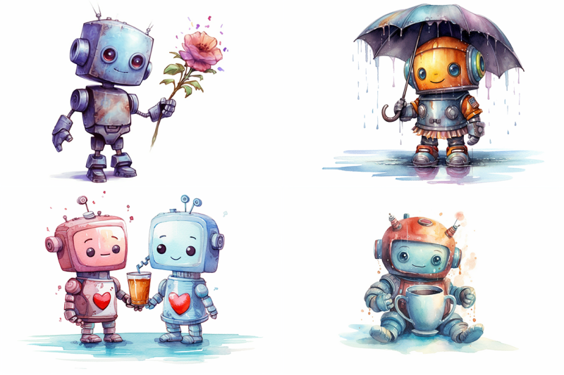 robot-friends-watercolor-collection
