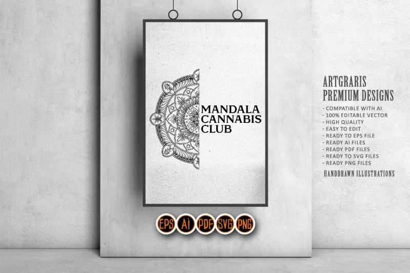 classic-mandala-cannabis-club-swirl-logo-ornament-illustrations-monoch