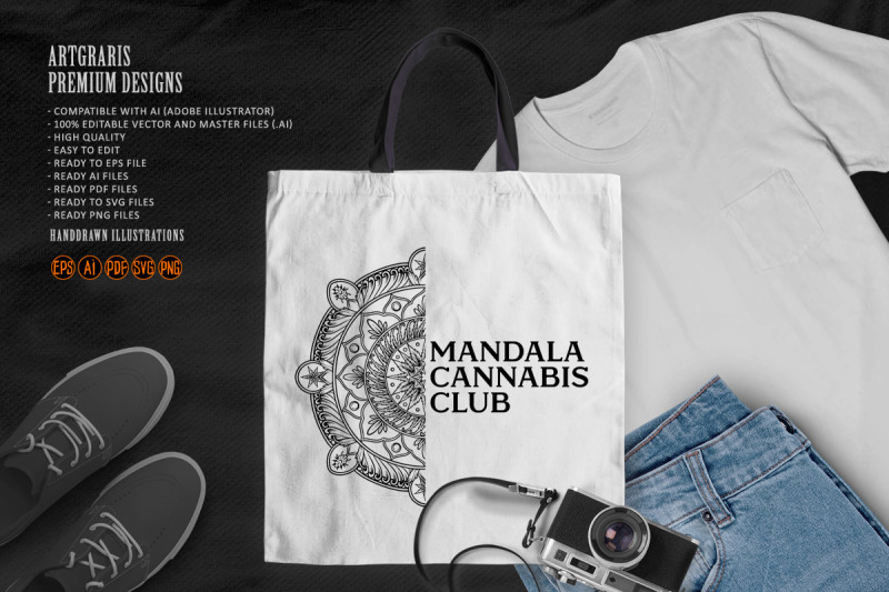 classic-mandala-cannabis-club-swirl-logo-ornament-illustrations-monoch