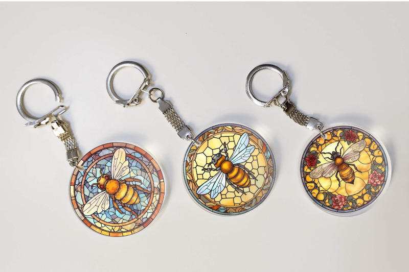 honey-bee-keychain-bundle-stained-glass-sublimation-png