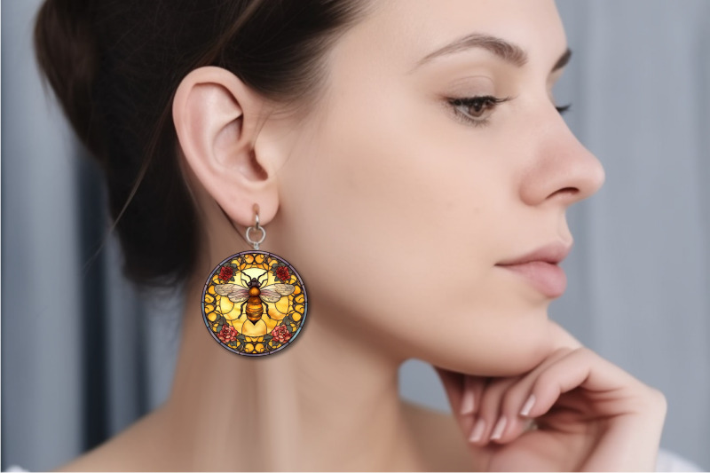 honey-bee-round-earrings-bundle-stained-glass-sublimation