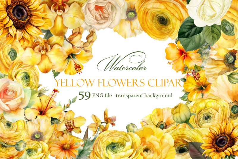 yellow-flower-watercolor-clipart-collection-bundle