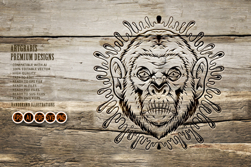 curious-encounter-monkey-head-with-mysterious-background-outline