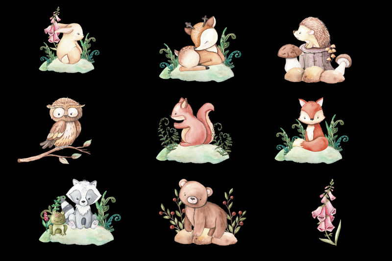 woodland-animals-clipart-forest-cute-baby-animals-clipart