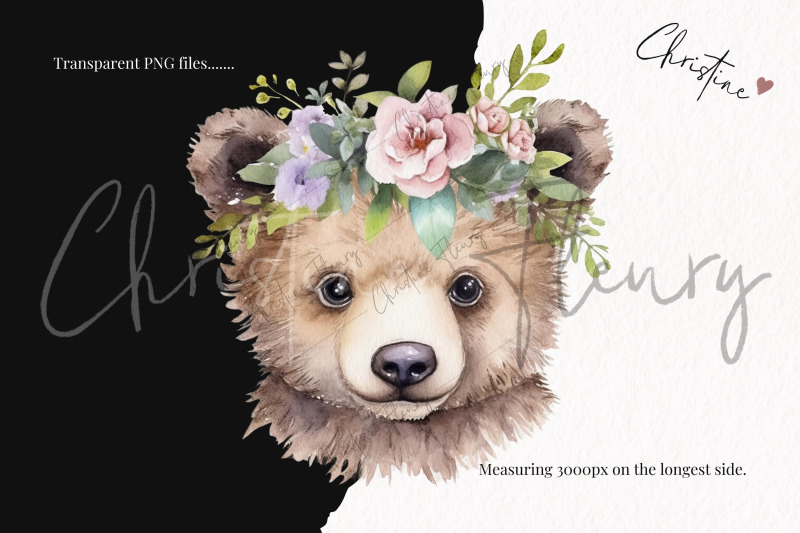 watercolor-woodland-animals-with-flower-crowns-clipart