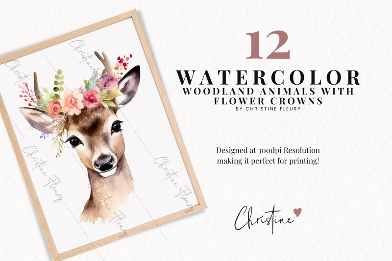 watercolor-woodland-animals-with-flower-crowns-clipart