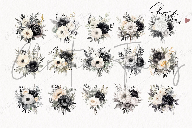 watercolor-black-and-cream-floral-clipart