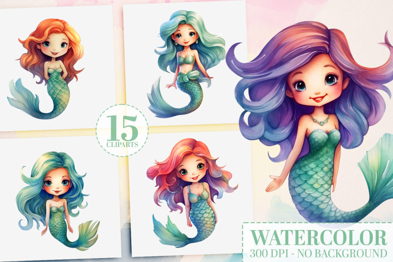 15-cute-mermaid-clipart-nursery-decor-under-the-sea-art