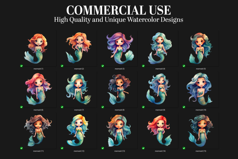 15-cute-mermaid-clipart-nursery-decor-under-the-sea-art