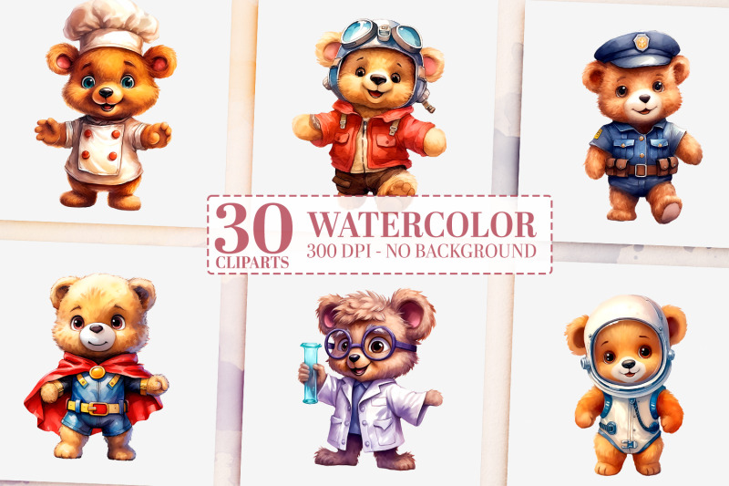 ultimate-teddy-bear-career-clipart-30-bears-watercolor-png