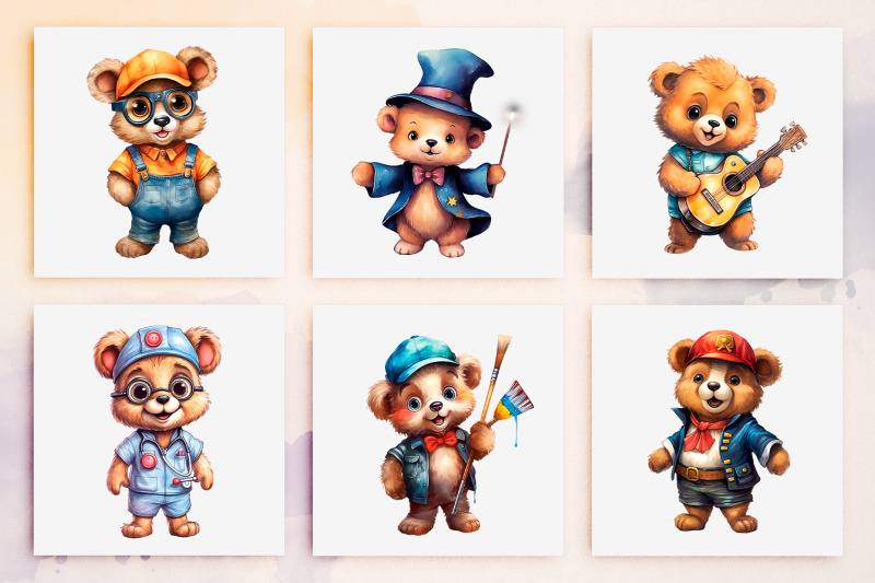 ultimate-teddy-bear-career-clipart-30-bears-watercolor-png