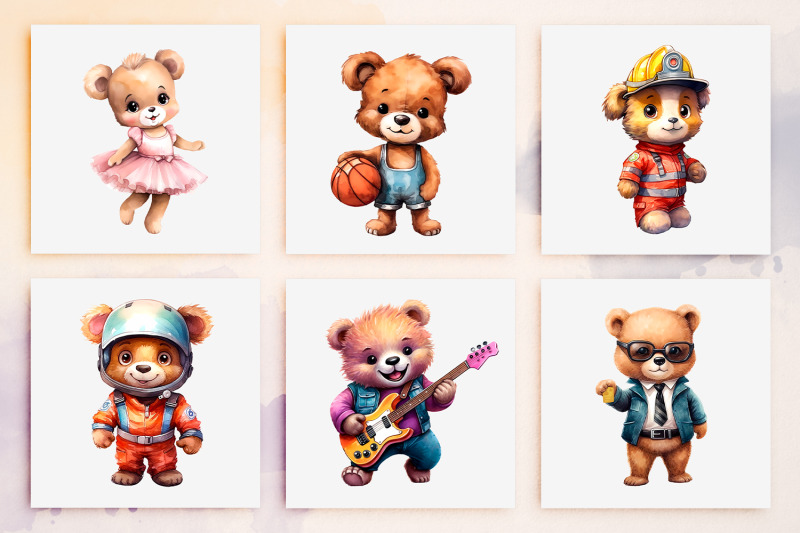 ultimate-teddy-bear-career-clipart-30-bears-watercolor-png