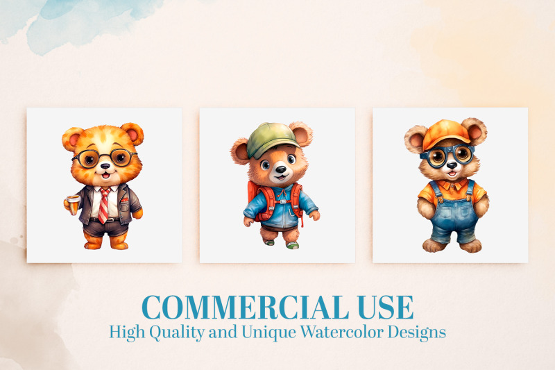 career-teddy-bear-watercolor-clipart-15-png-bundle