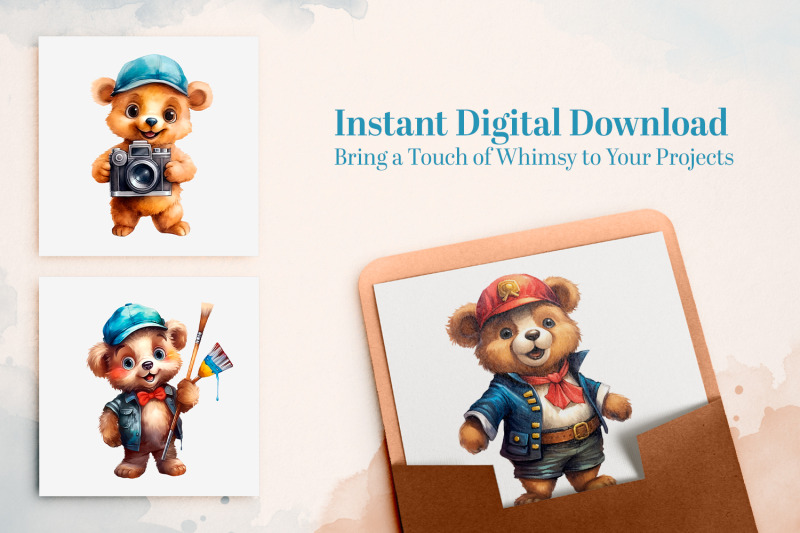 career-teddy-bear-watercolor-clipart-15-png-bundle