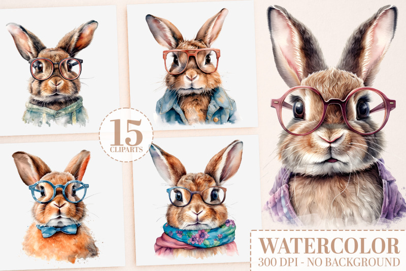 watercolor-bunny-clipart-bundle-15-bunnies-with-glasses