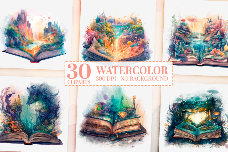 30-watercolor-vintage-amp-fantasy-book-clipart-png-old-books