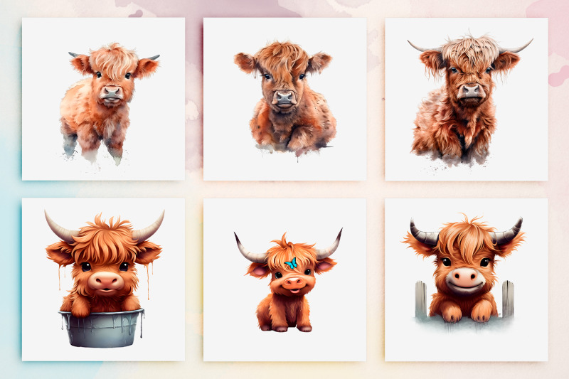 30-watercolor-highland-cow-clipart-nursery-wall-art-png