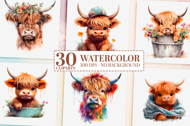 30-watercolor-highland-cow-clipart-nursery-wall-art-png