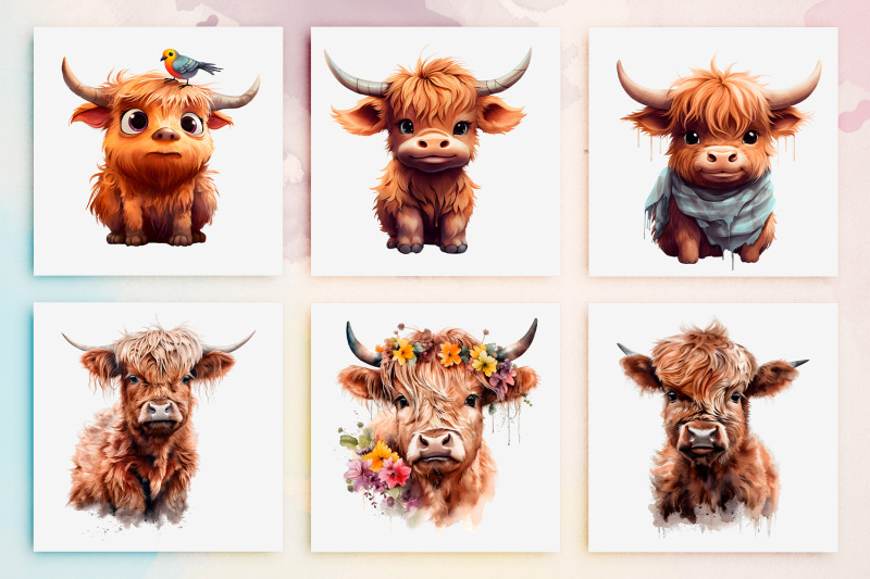 30-watercolor-highland-cow-clipart-nursery-wall-art-png