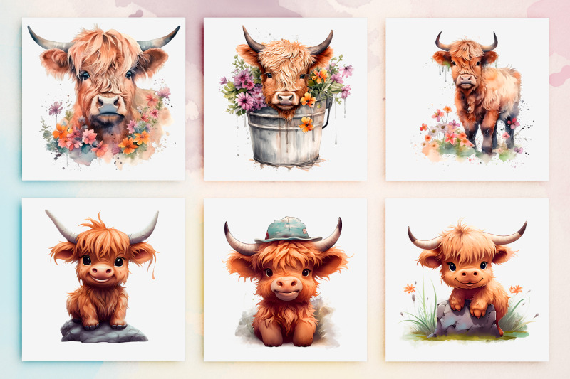 30-watercolor-highland-cow-clipart-nursery-wall-art-png