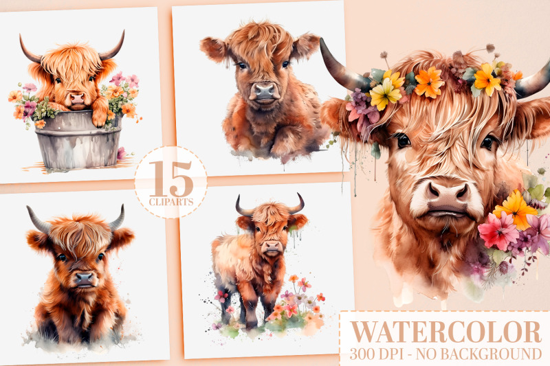 15-baby-highland-cow-png-bundle-clipart-nursery-decor