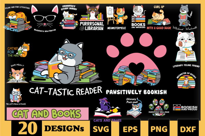 cat-and-books-bundle-svg-20-designs