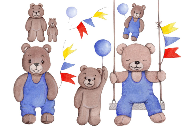 set-of-teddy-bears-with-flags