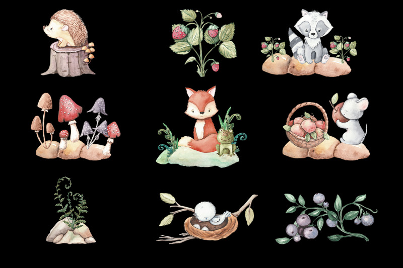 woodland-animals-clipart-forest-cute-baby-animals-clipart