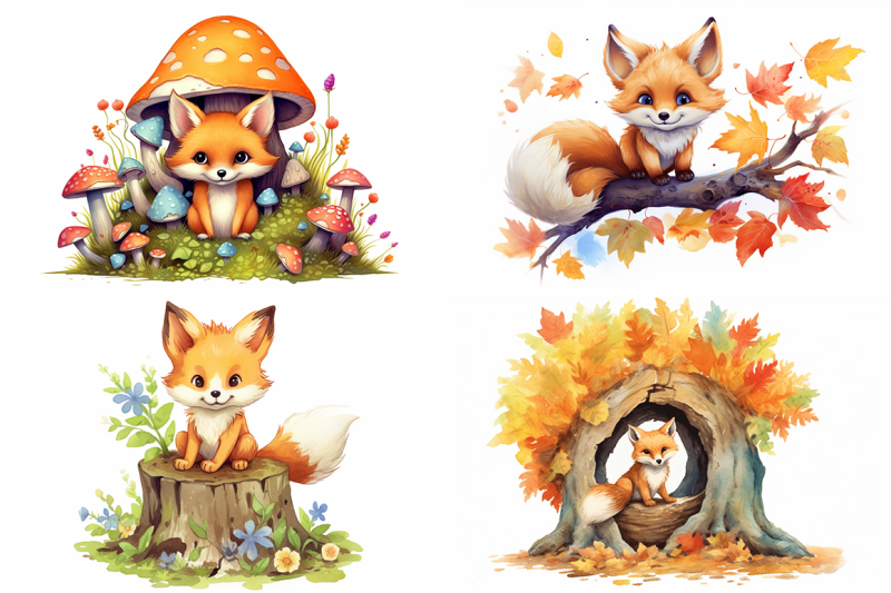 adorable-foxes-watercolor-collection