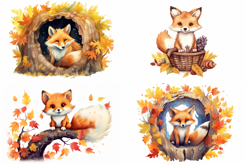 adorable-foxes-watercolor-collection