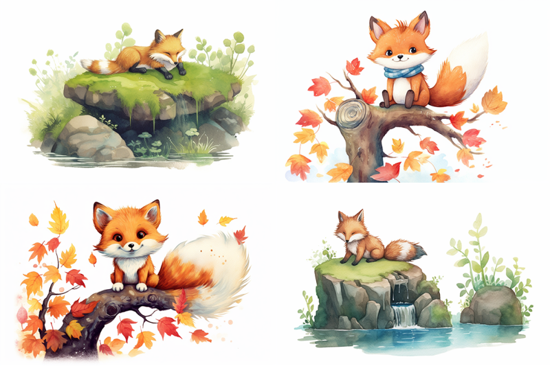 adorable-foxes-watercolor-collection
