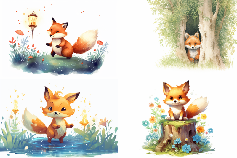 adorable-foxes-watercolor-collection