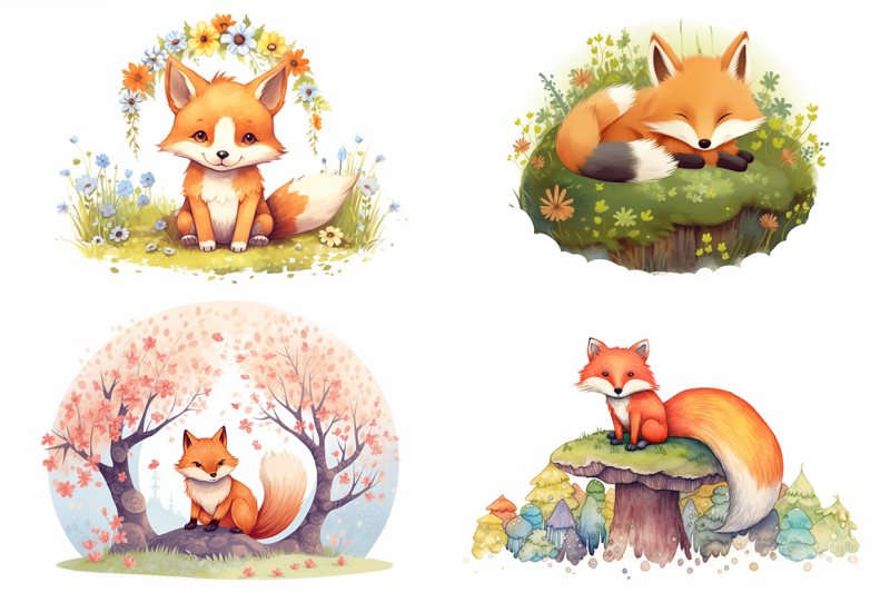 adorable-foxes-watercolor-collection