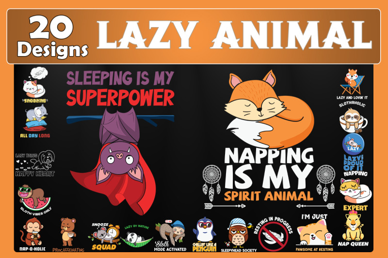 lazy-animal-bundle-svg-20-designs