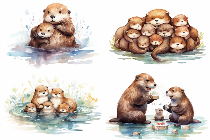 adorable-otters-watercolor-collection