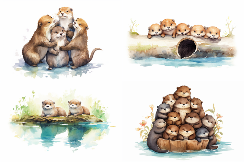 adorable-otters-watercolor-collection