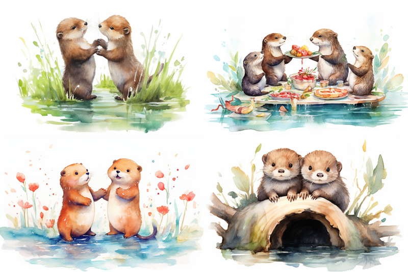 adorable-otters-watercolor-collection