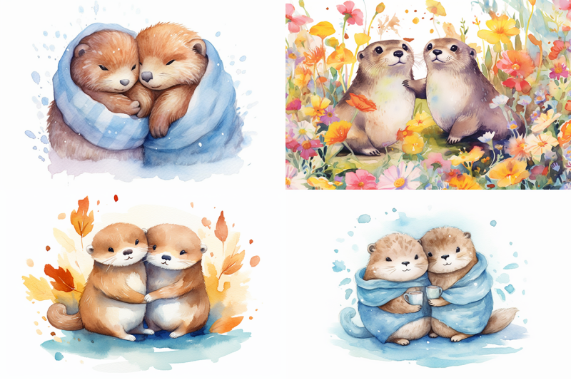 adorable-otters-watercolor-collection