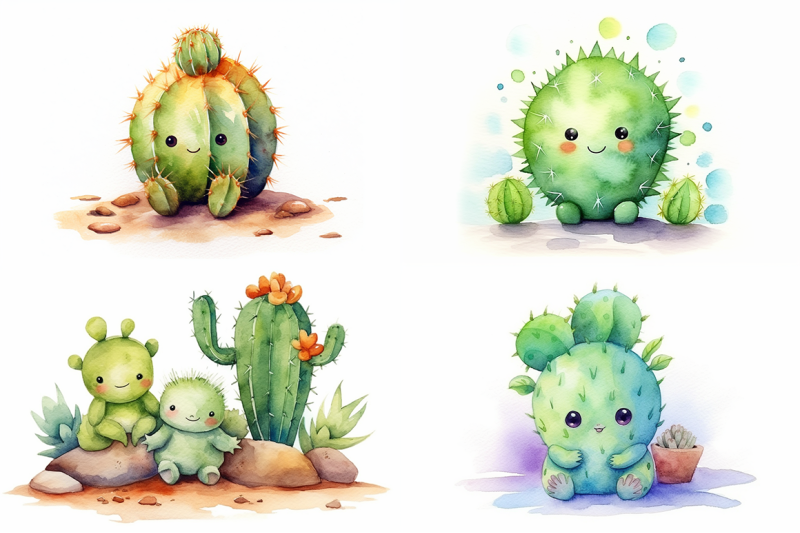 adorable-cactus-watercolor-collection