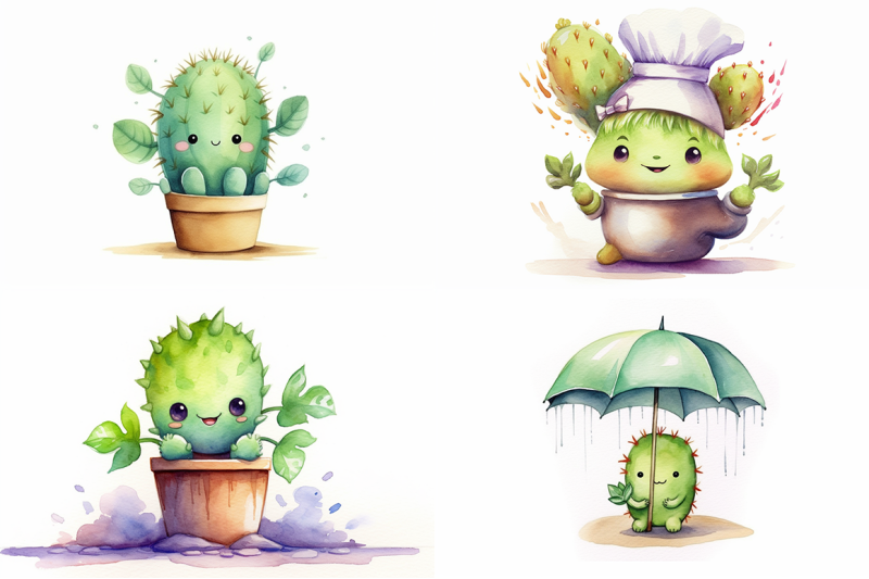 adorable-cactus-watercolor-collection