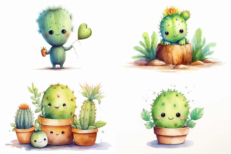 adorable-cactus-watercolor-collection