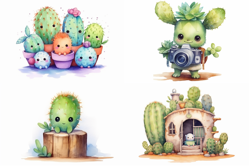 adorable-cactus-watercolor-collection