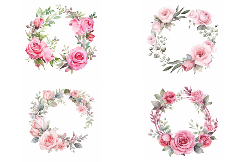 pink-roses-wreaths-watercolor-collection