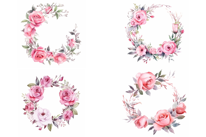 pink-roses-wreaths-watercolor-collection