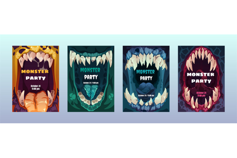 creepy-mouth-posters-cute-scary-monster-lips-teeth-colorful-comic-al