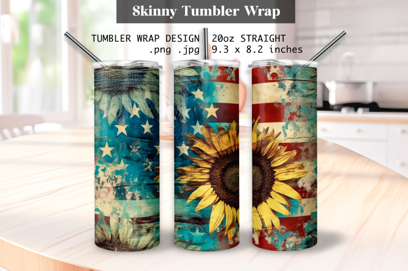 sunflower-american-flag-july-4th-tumbler-wrap-design-png