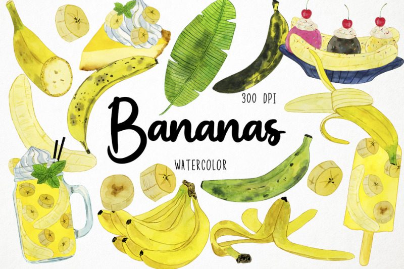 watercolor-banana-clipart-tripical-fruits-clipart-banana-split-clipa